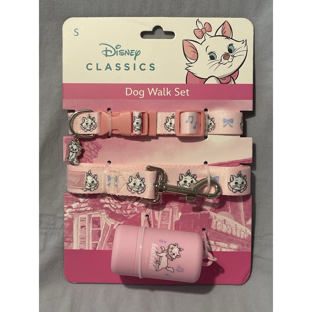 NEW Disney Aristocats Marie Pink Dog Walk Set Collar Leash & Bag Holder Size S